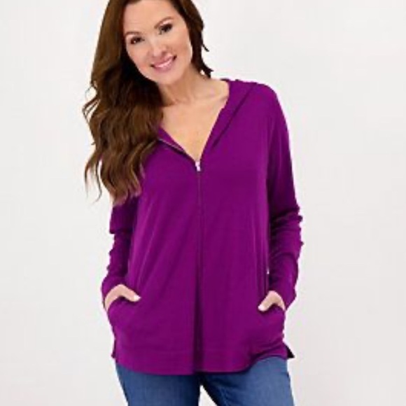 Isaac Mizrahi Tops - 0302 - Women’s XL Essentials Pima Cotton Zip Up Hoodie Grape